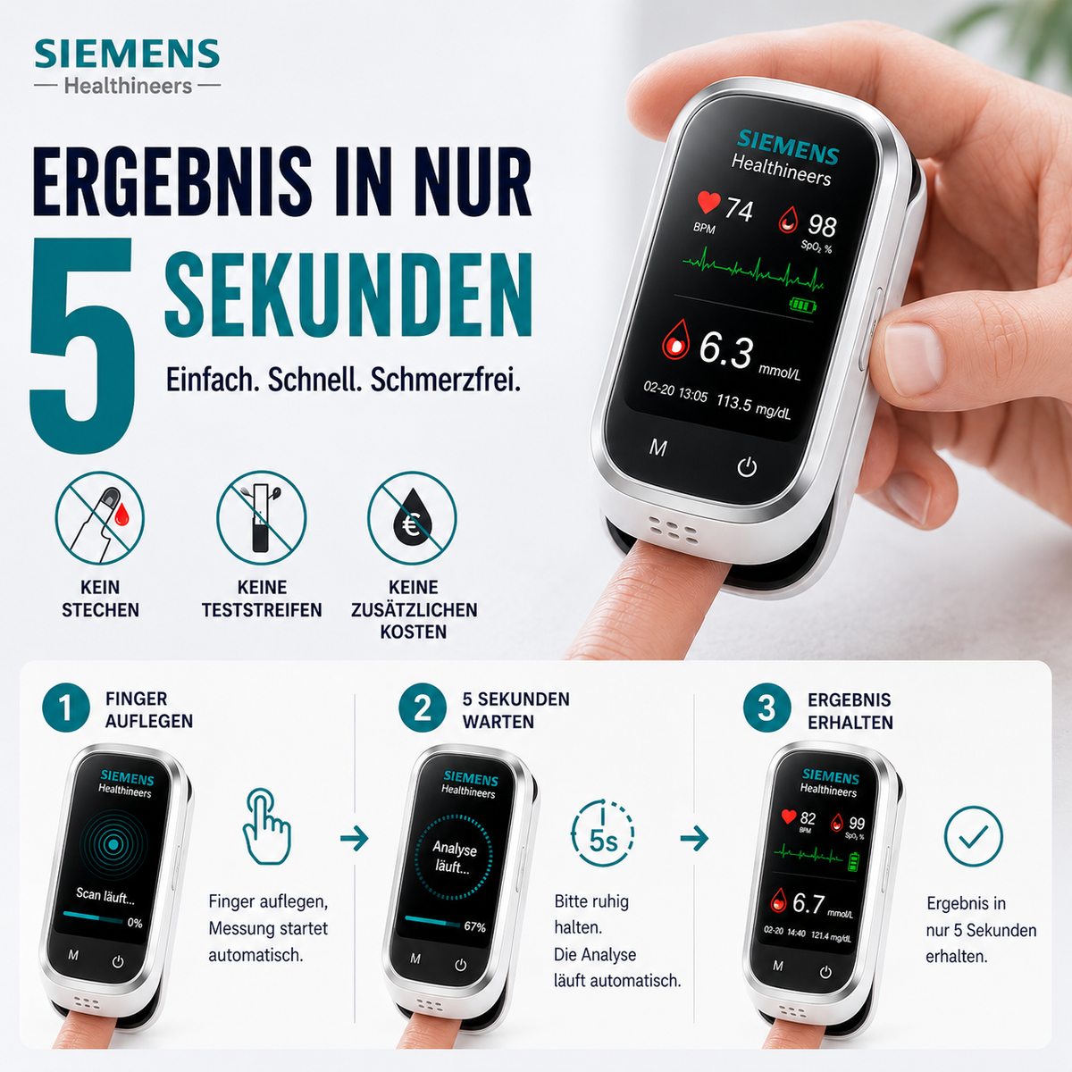 🩸 11-in-1 Stichfreies Blutzuckermessgerät Ohne Stechen • Keine Teststreifen • Ergebnisse in nur 5 Sekunden