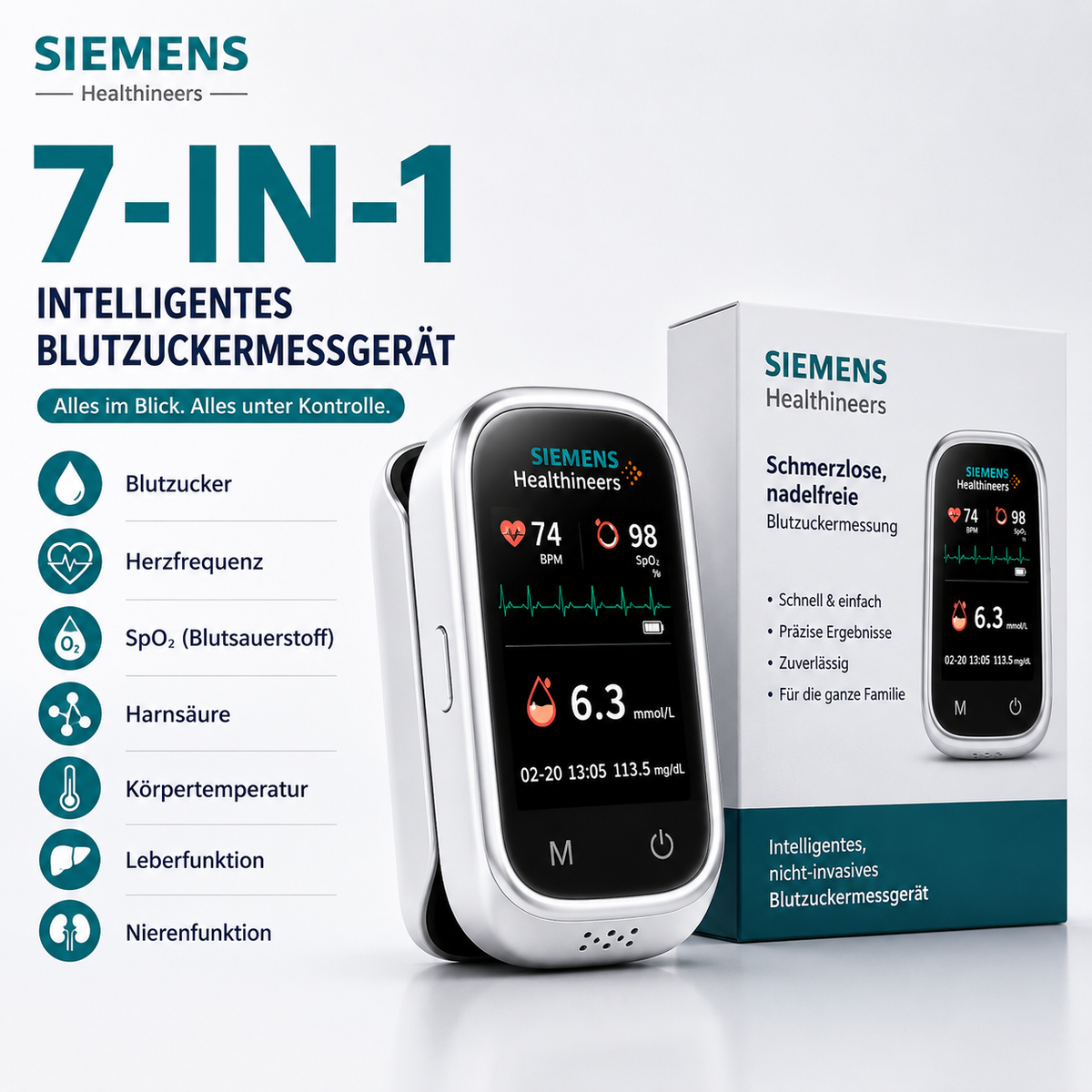 🩸 11-in-1 Stichfreies Blutzuckermessgerät Ohne Stechen • Keine Teststreifen • Ergebnisse in nur 5 Sekunden