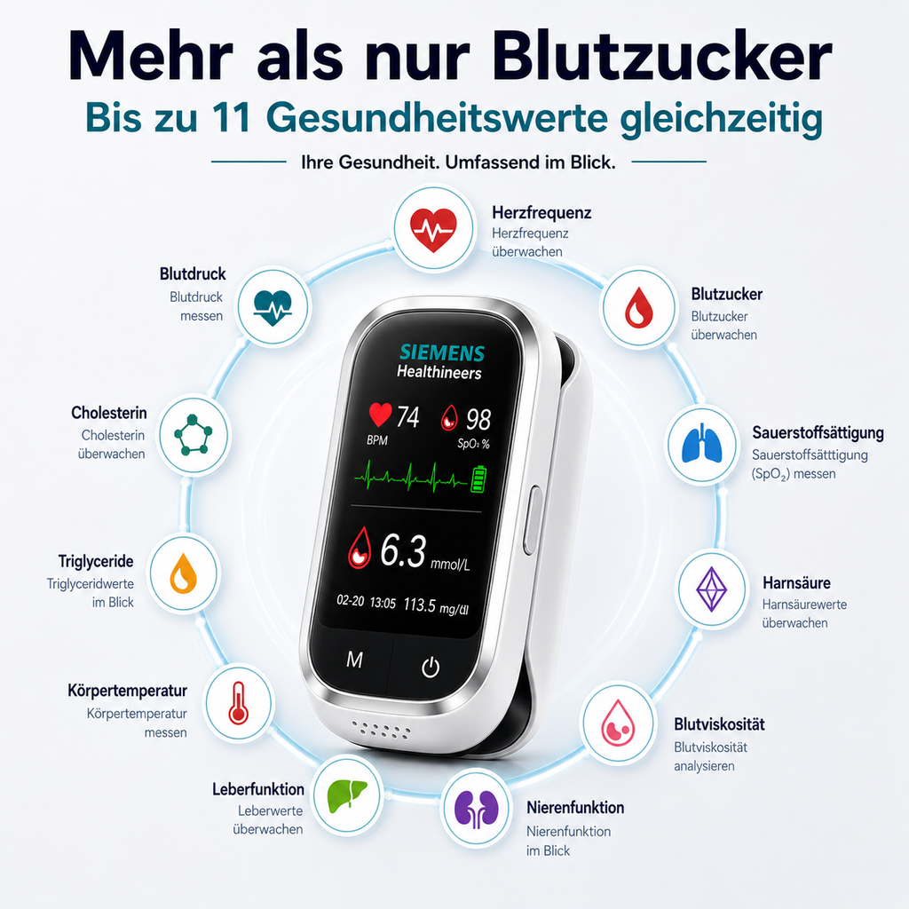🩸 11-in-1 Stichfreies Blutzuckermessgerät Ohne Stechen • Keine Teststreifen • Ergebnisse in nur 5 Sekunden